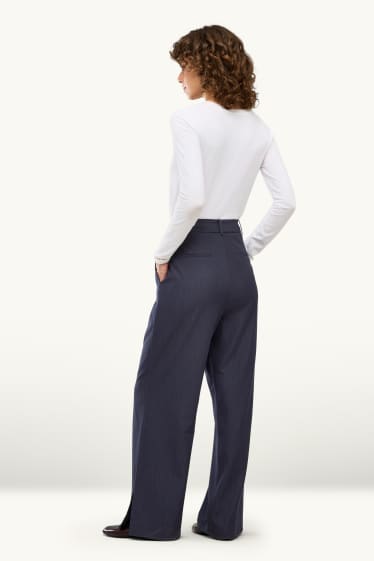 Damen - Business-Hose - High Waist - Wide Leg - dunkelblau