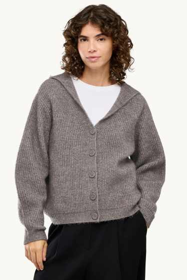 Women - Cardigan with hood - gray-brown