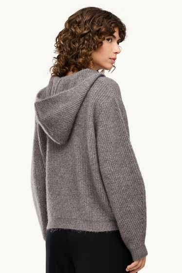 Women - Cardigan with hood - gray-brown