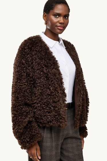 Women - Teddy fur jacket - dark brown