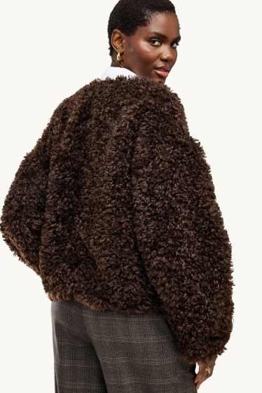 Women - Teddy fur jacket - dark brown