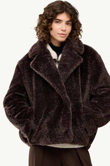 Femmes - Veste en imitation fourrure - doublée - marron foncé