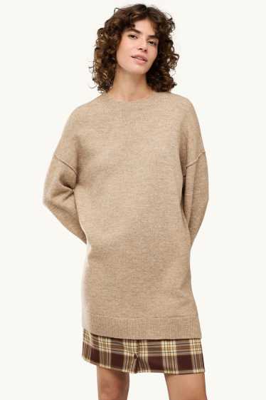 Dames - Gebreide jurk - straight fit - 2-in-1-look - beige / bruin