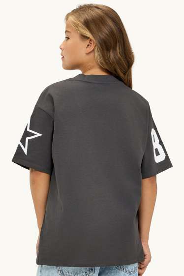 Kinder Mädchen - Chicago - Kurzarmshirt - Oversized - dunkelgrau / weiß