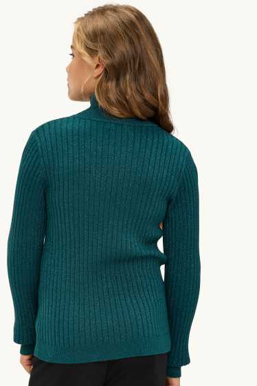 Enfants filles - Pull à col montant - côtelé - vert foncé