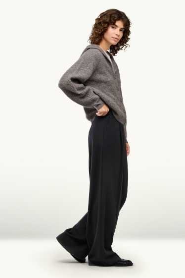 Dámské - Plátěné kalhoty - high waist - wide leg - černá