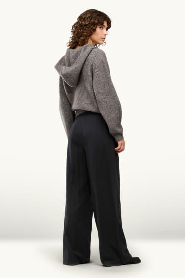 Dámské - Plátěné kalhoty - high waist - wide leg - černá