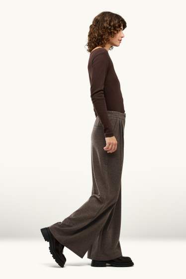 Femei - Pantaloni de stofă - talie înaltă - wide leg - taupe