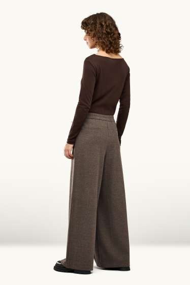 Femei - Pantaloni de stofă - talie înaltă - wide leg - taupe