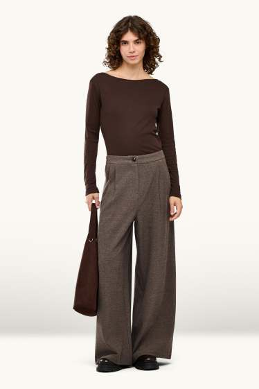 Femei - Pantaloni de stofă - talie înaltă - wide leg - taupe