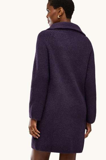 Damen - Strickkleid - Straight Fit - gerippt - violett