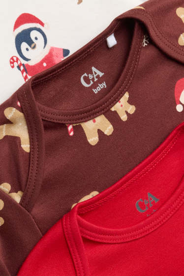 Unisex - Multipack 3er - Baby-Weihnachts-Body - rot / braun