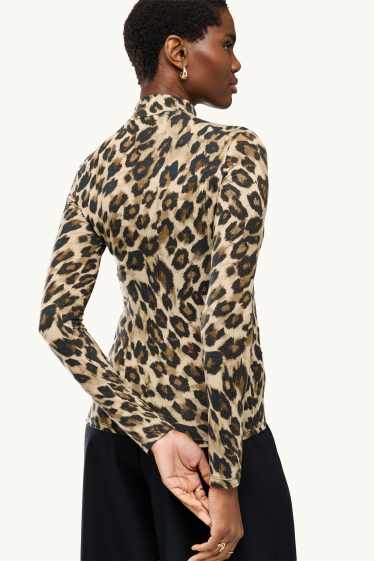 Dona - Samarreta de màniga llarga - regular fit - estampat de lleopard - beix/marró