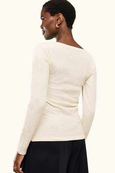 Dona - Samarreta de mànigues llargues - slim fit - acanalada - crema