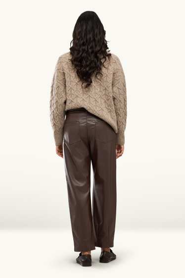 Femmes - Pantalon - mid waist - barrel leg - synthétique - marron