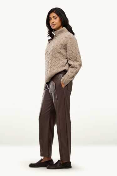 Femmes - Pantalon - mid waist - barrel leg - synthétique - marron