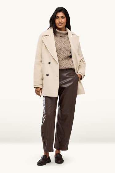 Femmes - Pantalon - mid waist - barrel leg - synthétique - marron