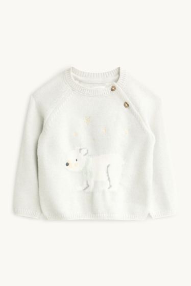 Unisex - Polar bear and stars - baby jumper - light gray