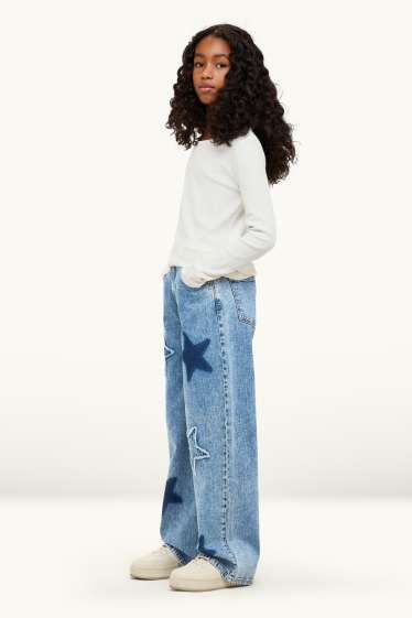 Kinderen: meisjes - Ster - wide leg jeans - jeansblauw
