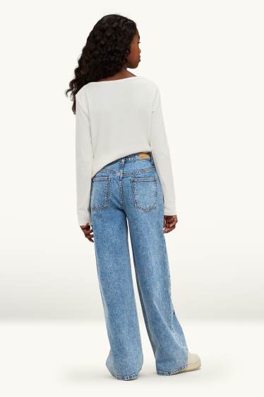 Kinderen: meisjes - Ster - wide leg jeans - jeansblauw