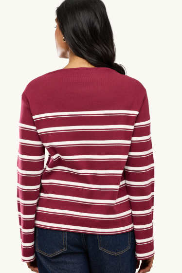 Damen - Langarmshirt - Relaxed Fit - gestreift - bordeaux / weiß