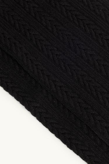 Women - Tights - cable knit pattern - black