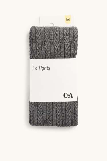 Women - Tights - cable knit pattern - dark gray