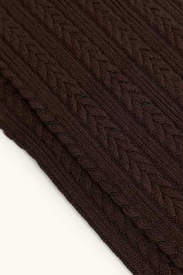 Women - Tights - cable knit pattern - dark brown