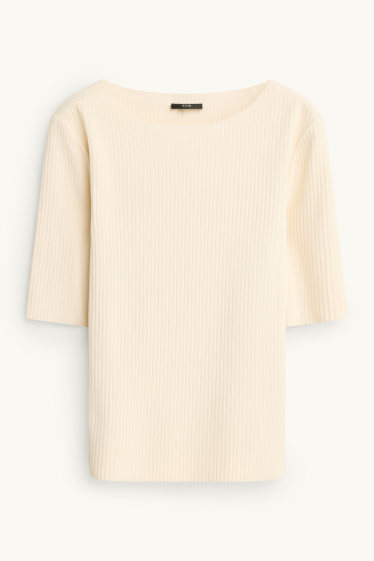 Damen - T-Shirt - Regular Fit - gerippt - cremeweiß