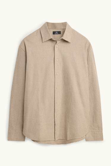 Hommes - Chemise - relaxed fit - col kent - à carreaux - beige / marron
