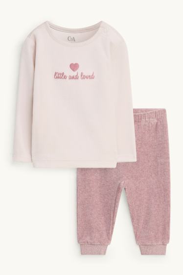 Bebeluși - fete - Pijama de iarnă bebeluși - 2 piese - roz pal