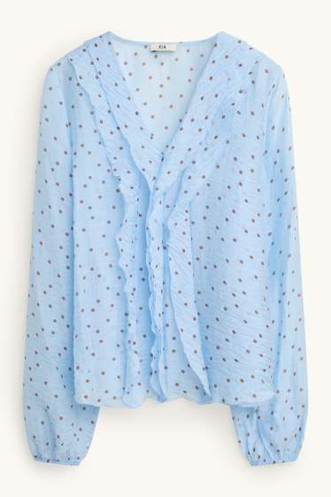 Damen - Chiffon-Bluse mit V-Ausschnitt - gepunktet - hellblau