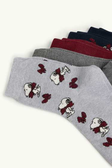 Dámské - Multipack 5 ks - ponožky s motivem - Snoopy - světle šedá-žíhaná