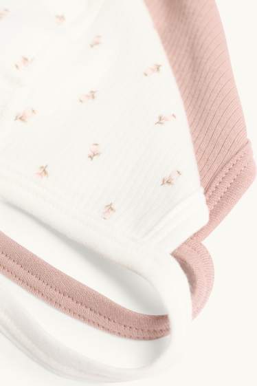 Baby: meisjes - Set van 2 - babymuts - ribstof - wit / roze
