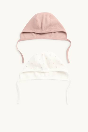 Baby: meisjes - Set van 2 - babymuts - ribstof - wit / roze