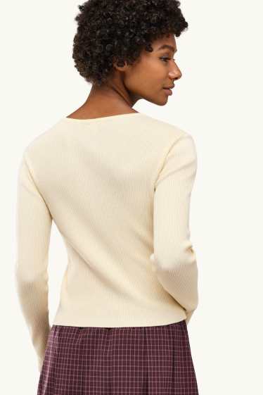 Femmes - Gilet en maille - finition côtelée - blanc crème