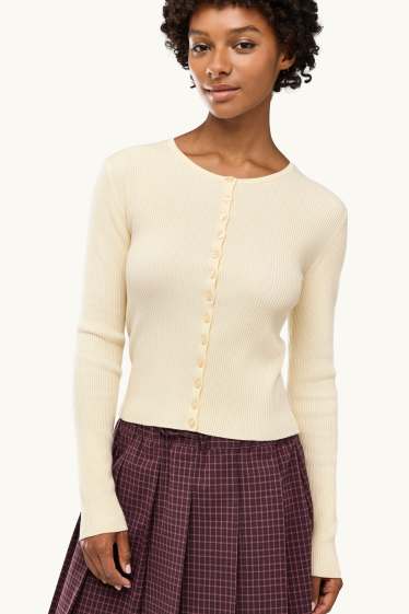 Femmes - Gilet en maille - finition côtelée - blanc crème