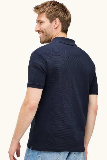 Pánské - Polokošile - regular fit - žebrovaná - tmavomodrá
