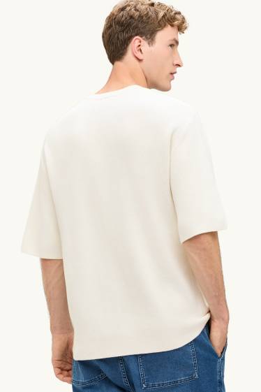 Home - Samarreta de màniga curta de punt de mitja - relaxed fit - blanc trencat