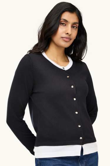 Femmes - Gilet en maille - look 2-en-1 - noir / blanc