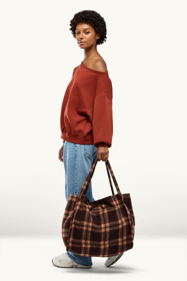 Women - Large shopper - check - brown / beige