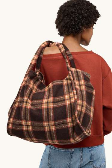 Women - Large shopper - check - brown / beige