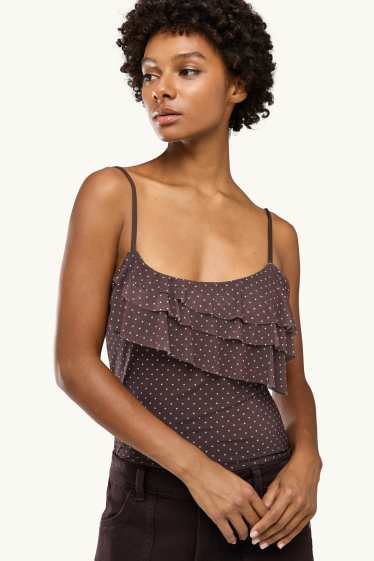 Damen - Body - Mesh - gepunktet - dunkelbraun