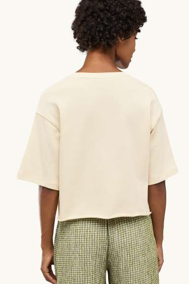 Women - Cropped T-shirt - relaxed fit - cremewhite
