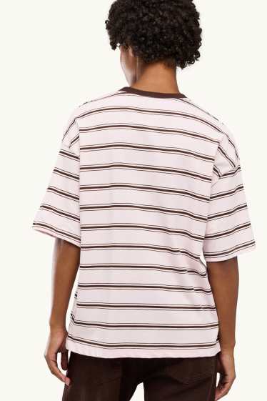 Damen - T-Shirt - Oversized - gestreift - braun / rosa