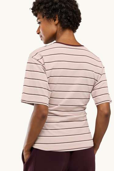 Women - T-shirt - slim fit - striped - brown / rose