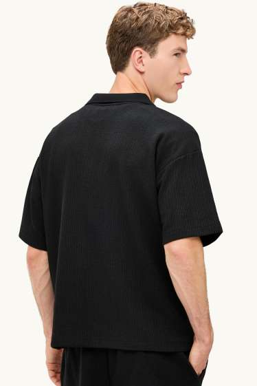 Pánské - Pletená polokošile - oversized - strukturovaná - černá