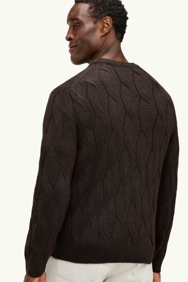 Hommes - Pull - motif tressé - marron foncé