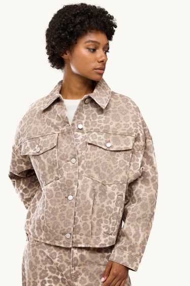 Femmes - Veste en jean - imprimé léopard - beige / marron