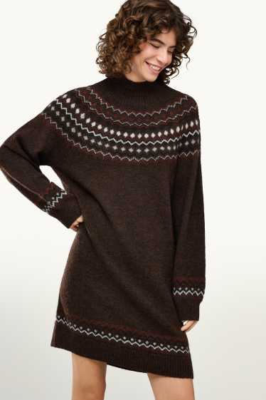 Donna - Vestito in maglia - straight fit - fantasia - marrone scuro